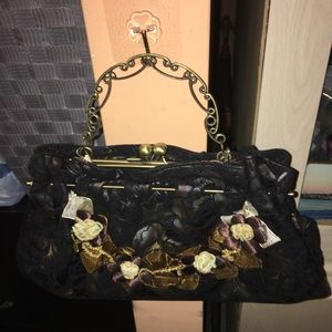 Black/brown/gold 3D Floral Clutch Bag. LIKE NEW